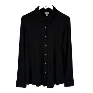 J. Jill Black Jersey Knit Button-Down Long Sleeve Shirt